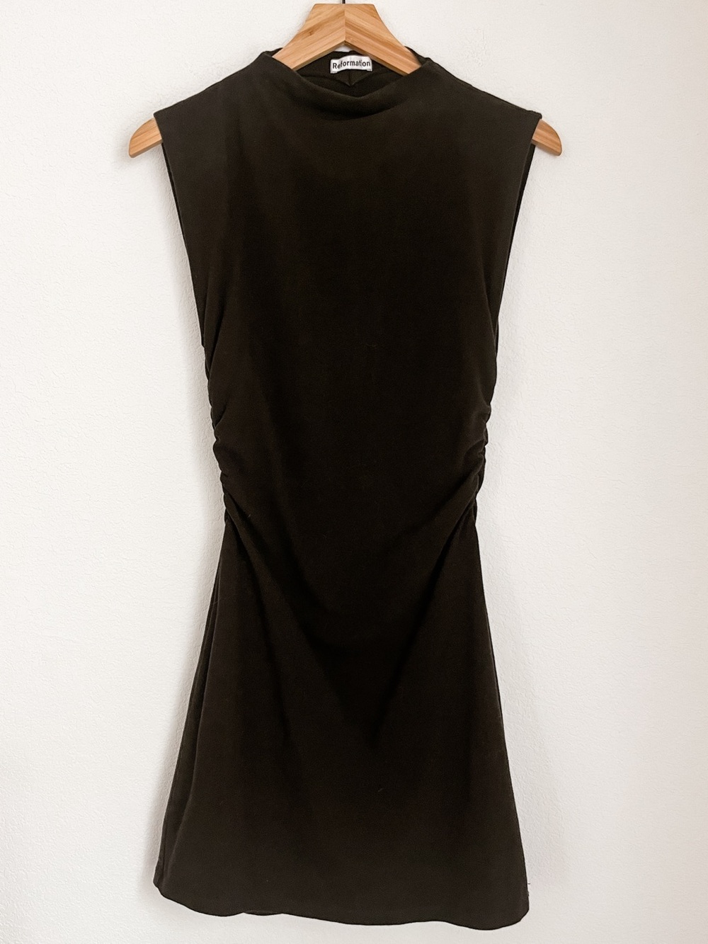 Reformation Ruched Mock Neck Midi Dress Small Black